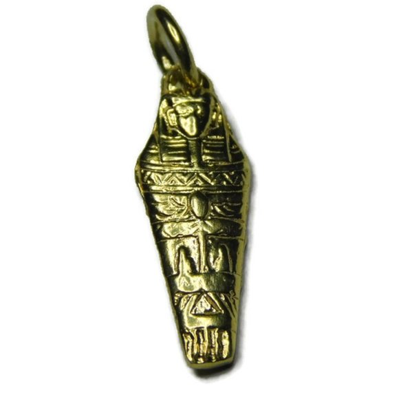 Sarcophagus Mummy Tomb pendant Charm 14k Yellow Gold.